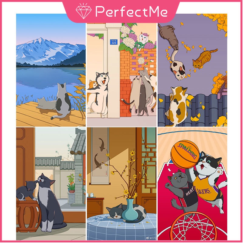 Tranh đính đá 5d tự làm hình mèo/cún dễ thương treo tường trang trí nội thất 30x40cm