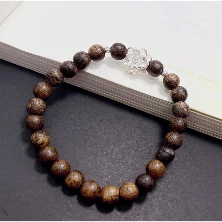 Vòng Tay Trầm Hương 💥DEAL SỐC💥 Vòng Trầm Tốc Hương Thơm Tự Nhiên, Kết Hợp Hoa Sen Bạc, Vòng May Mắn, Vòng Đôi Nam Nữ