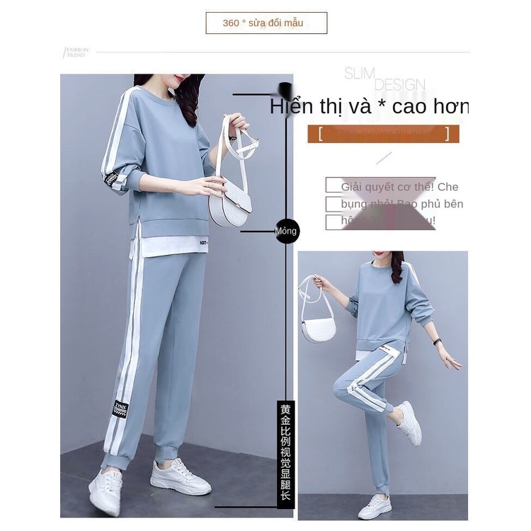 Bộ quần áo thể thao dài tay cổ tròn dáng rộng thời trang xuân thu hàng mới dành cho bạn nữ 2021