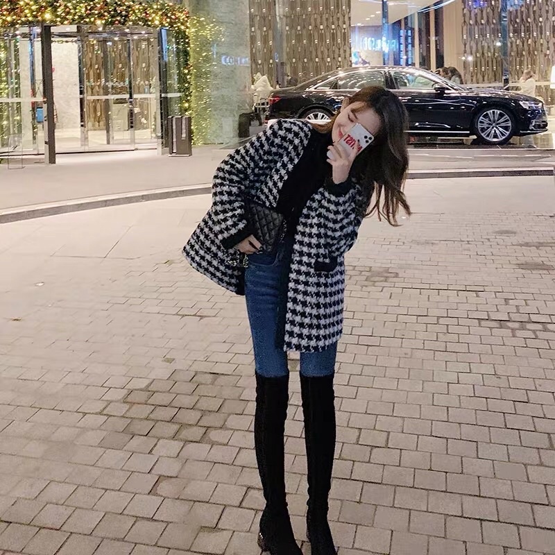 ÁO KHOÁC DẠ TWEED  HOẠ TIẾT RĂNG SÓI ĐEN TRẮNG SANG CHẢNH SĂN SALE