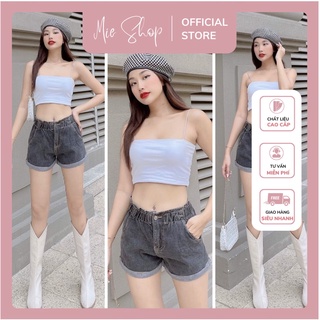 Quần short jean nữ quần đùi jean lưng thun lật line thời trang