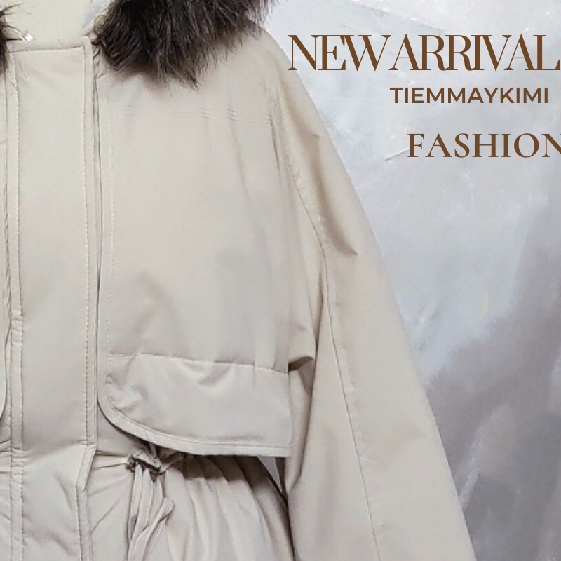 Aó khoác phao Parka lót lông cừu dáng ngắn mẫu mới dây rút