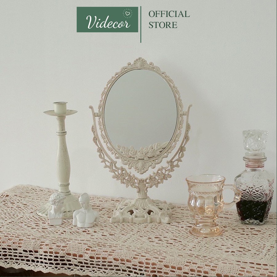 Gương Để Bàn Trang Điểm Vintage, Gương Để Bàn Hai Mặt Phong Cách Châu Âu