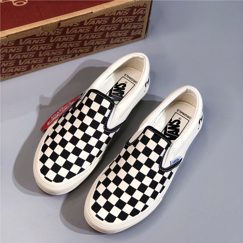 Giày Slip On - Giày Vans Caro Thể Thao Nam Nữ Vải Đen Trắng Thời Trang Năng Động