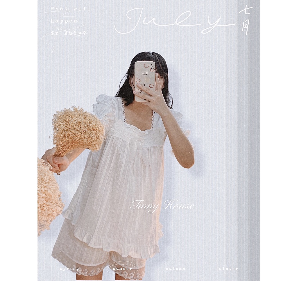 Set đồ nữ dễ thương ❤️FREESHIP❤️ set áo tay bồng mix quần đùi viền ren