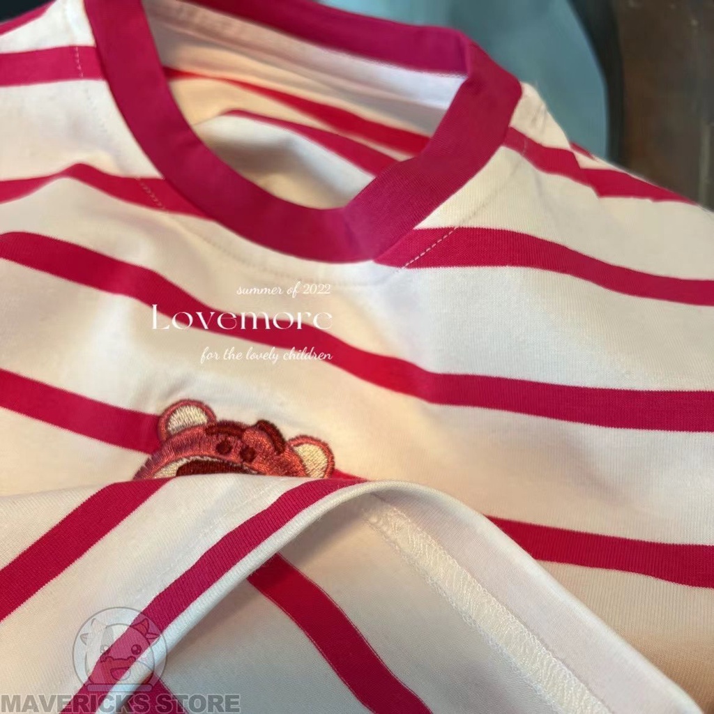 Áo Thun cotton Mỏng Cổ Tròn Tay Ngắn Thêu Hình Gấu/Dâu Tây Dễ Thương Thời Trang Mùa Hè Cho Bé 0-3 Tuổi