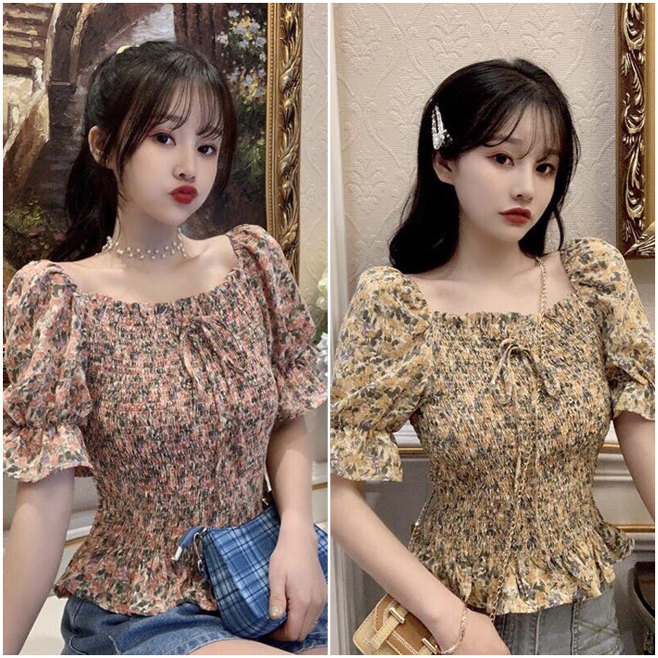 ÁO KIỂU HOA NHÍ NHÚN BÈO PHỐI NƠ ULZZANG XINH XẮN - LÀM ĐẸP GIÁ SỈ GB206