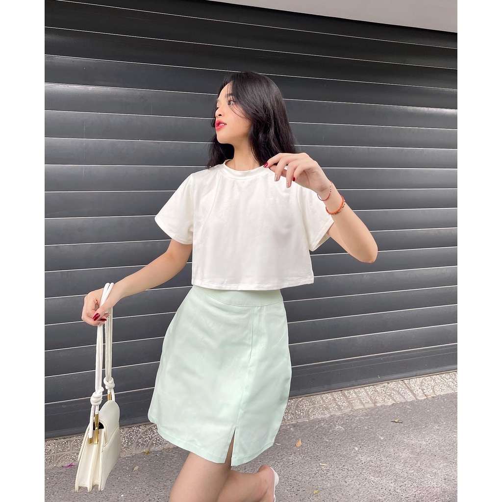 Áo crop-top tay ngắn cổ tròn | BASIC CROP-TOP - CLÉLIE