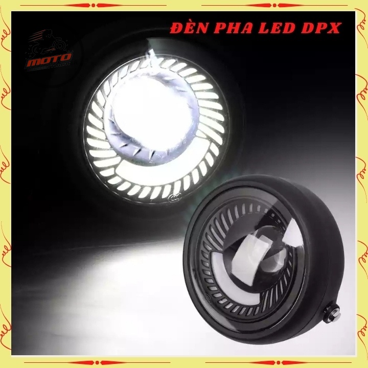 Đen led pha cao cấp, đèn xe máy độ CAFE RACER dạng xoắn gáo sắt sơn đen mặt kính
