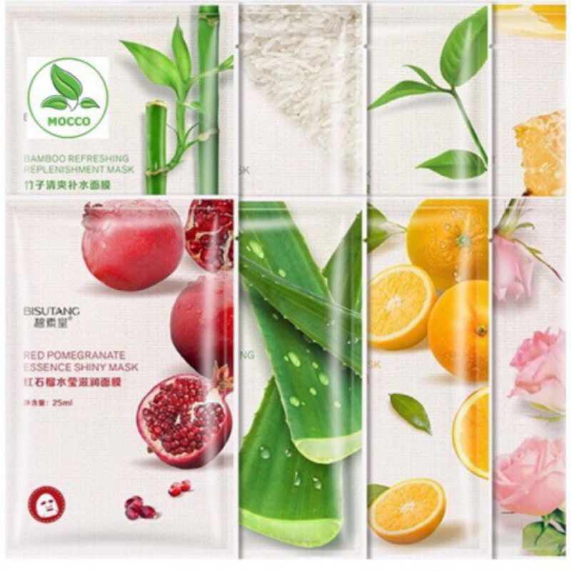 Bán sỉ 10 Mặt nạ trái cây dưỡng trắng cấp ẩm mụn mask trung cao cấp 8 vị thiên nhiên