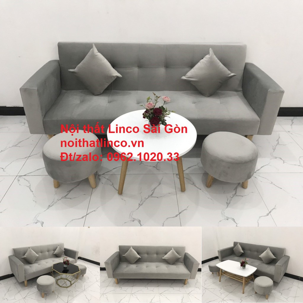Ghế salon giá rẻ HCM | sofa giường nằm nhỏ gọn xám nhung tại TP.HCM | Nội Thất Linco Sài Gòn
