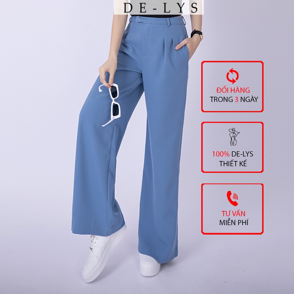 Quần ống rộng nữ lưng cao Delys quần suông xanh đá vải tuyết mưa cao cấp