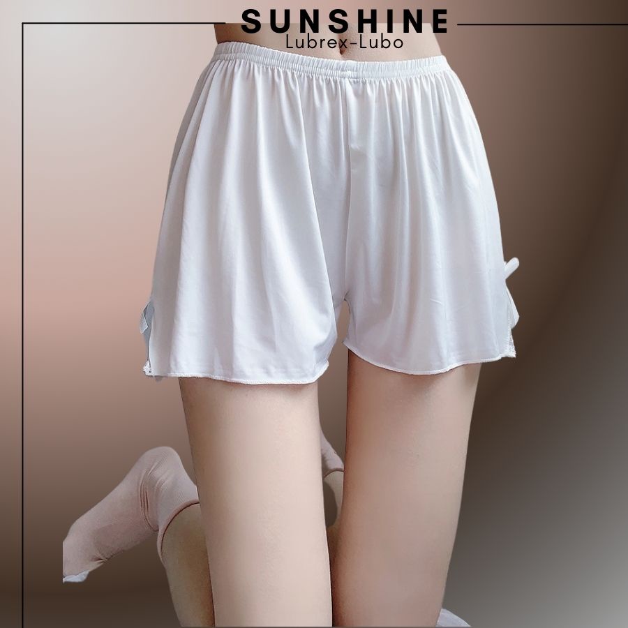 Quần short nữ mặc ngủ trong váy chất lụa mềm phối ren nơ SUNSHINE