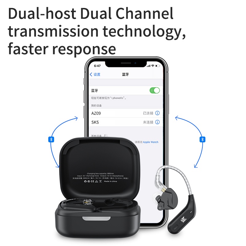 Mô Đun Nâng Cấp Tai Nghe Bluetooth Không Dây KZ AZ09 HD 5.2 HIFI Kèm Hộp Sạc Ốp