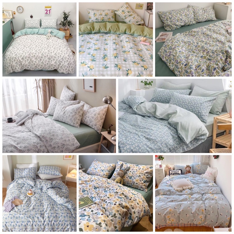 Bộ vỏ chăn ga gối Cotton living hoa nhí 100% bông cotton tinh khiết phong cách hiện đại Bé Tí Tẹo