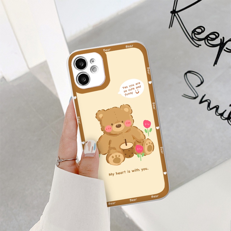Ốp iphone - Ốp lưng iphone cạnh vuông viền camera Bear má hồng dành cho ip 6 đến 14promax - ng122