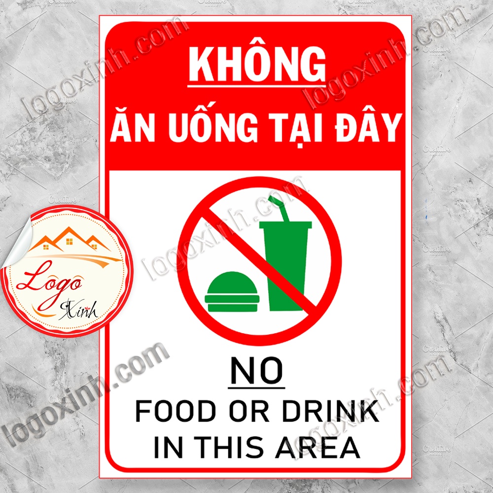 LOGO STICKER TEM DÁN KHÔNG ĂN UỐNG TẠI ĐÂY - KHÔNG SỬ DỤNG ĐỒ ĂN THỨC UỐNG NƠI QUY ĐỊNH - NO DRINK OR FOOF IN THIS AREA