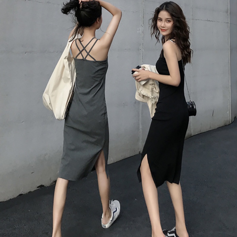 IELGY Đầm Hai Dây Xẻ Tà Phong Cách Thời Trang Mới Cho Nữ