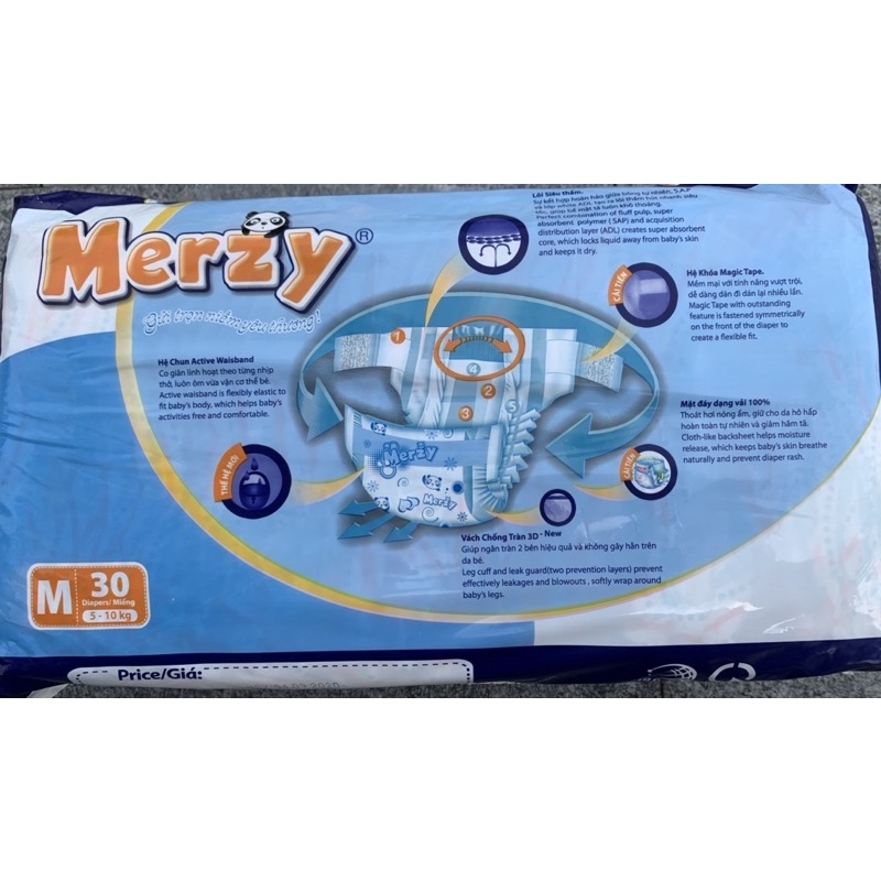 Tả dán em bé Merzy gói trung Size  siêu thấm