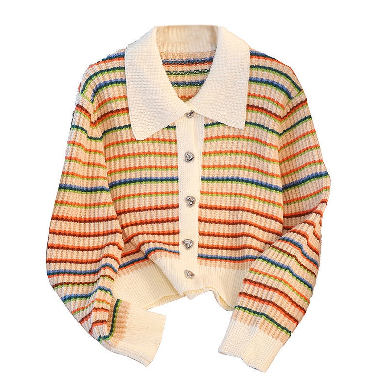 Áo Thun Nữ Dài Tay Cổ Bẻ Sọc Ngang Thời Trang Hàn Mới