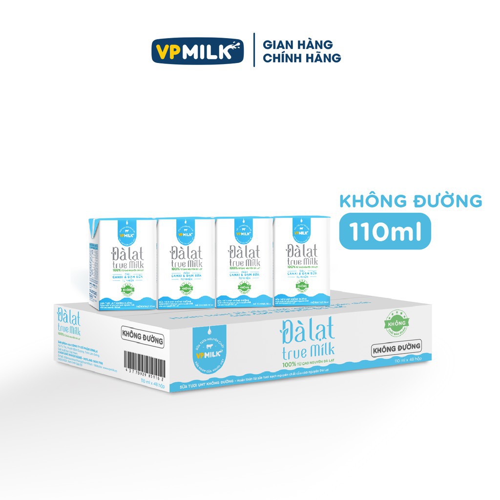 Thùng 48 hộp sữa tươi Đà Lạt True Milk 110ml