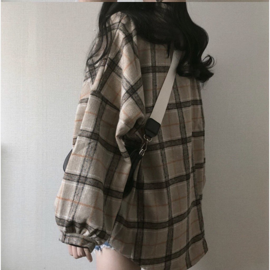 A022 Áo sơ mi caro nam nữ dài tay đẹp thu đông retro dáng rộng, áo khoác ngoài kẻ ô chống nắng vintage oversize Hàn Quốc