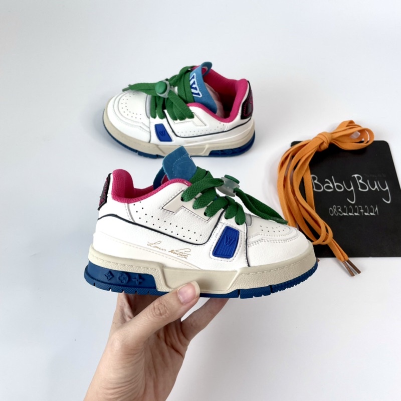 GIÀY THỂ THAO CHO BÉ , GIÀY SNEAKER BÉ TRAI VÀ BÉ GÁI DÂY XANH VÀ DÂY CAM ( LV22192)