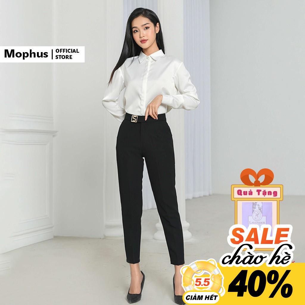 Quần baggy nữ Mophus EQ20013 đai vuông chữ S, quần tây ống suông vải co dãn thời trang công sở cao cấp