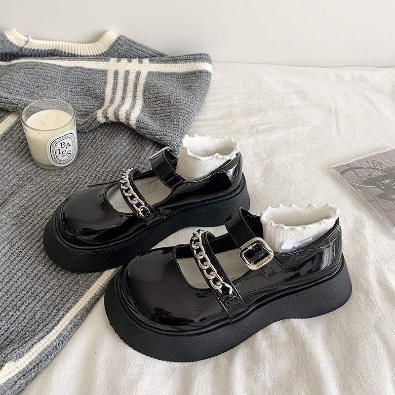 Giày Lolita Thiết Kế Cá Tính Phối Kèm Dây Xích Cao Cấp Đề Cao 5cm