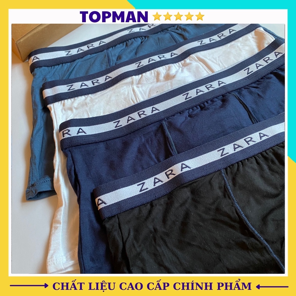 Hộp 4 quần lót đùi nam cao cấp, quần xì nam boxer cotton co dãn mềm mịn kháng khuẩn thấm hút mồ hôi cực tốt | TOPMAN