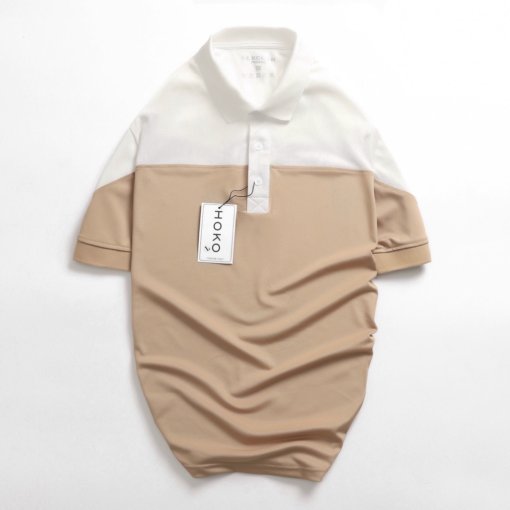 Áo thun polo nam cổ bẻ HOKOMAN phối màu sang trọng - chất vải cotton Polyamide thoáng mát, form basic thoải mái