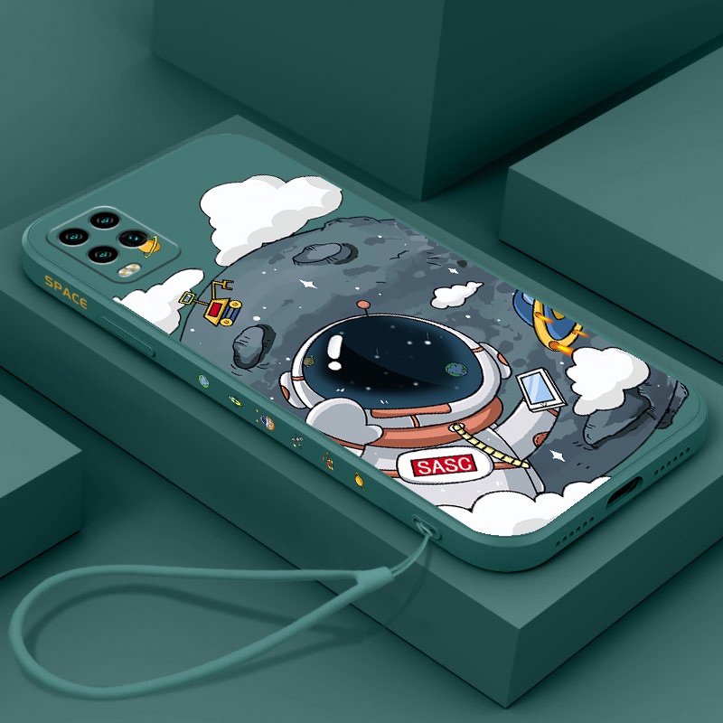 Ốp Điện Thoại silicone TPU Hình Phi Hành Gia Có Dây Đeo Cho oppo a54 a55 a74 a94 a95