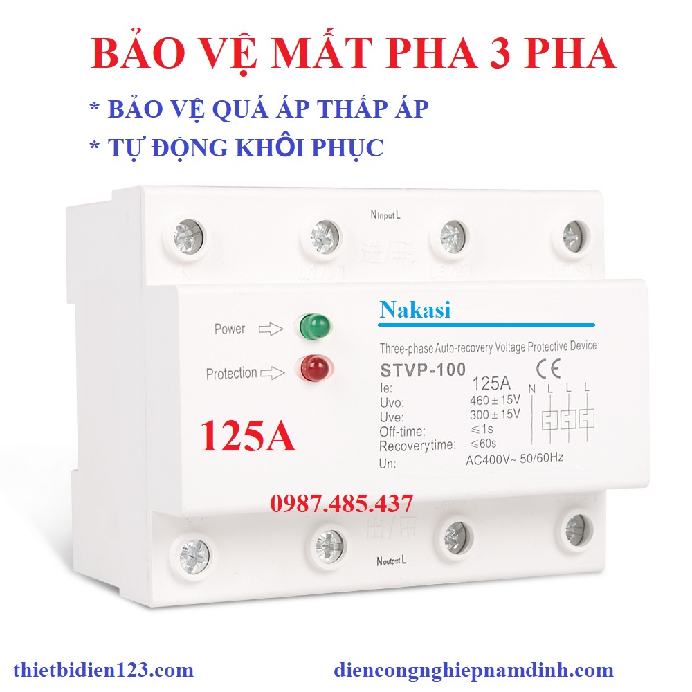 Bảo vệ mất pha - sụt áp, quá áp 3 pha 60A , 100A, 125A CHÍNH HÃNG NAKASI