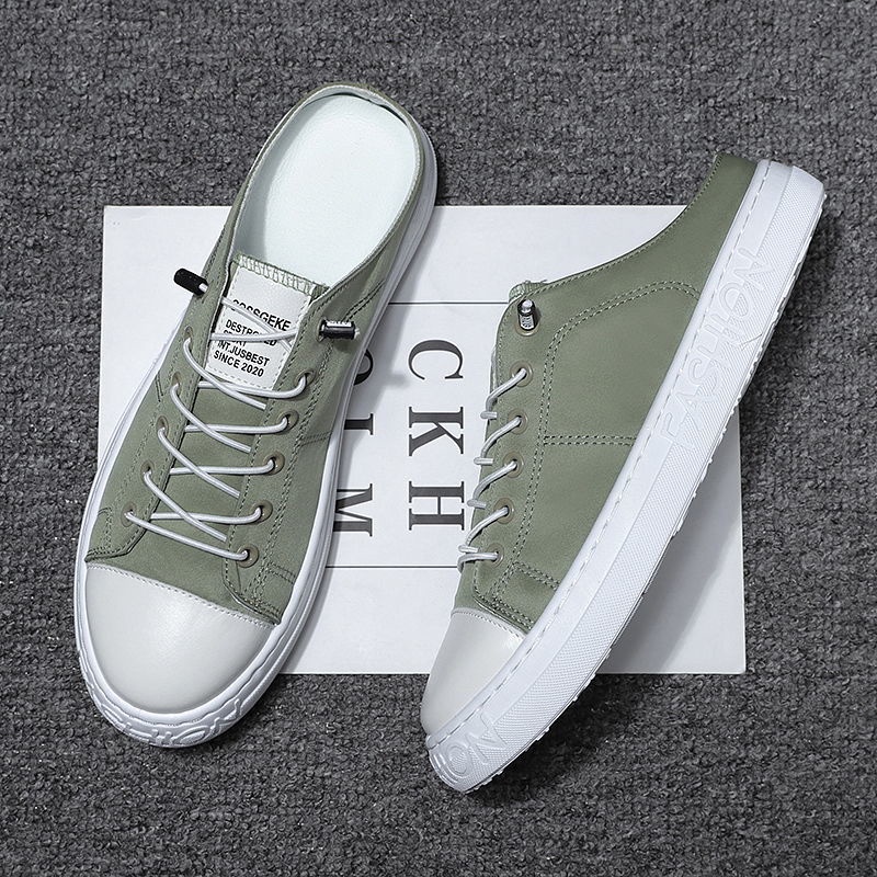 Giày lười vải canvas không gót màu trắng thông thoáng phong cách hè dành cho nam