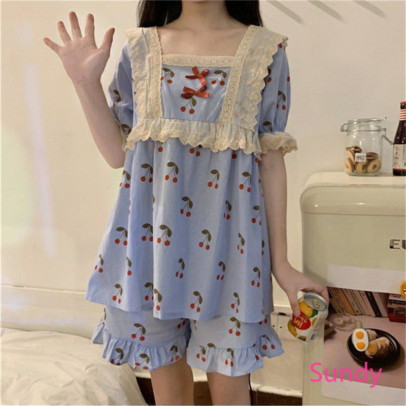 Set đồ ngủ phối ren xinh xắn cho nữ