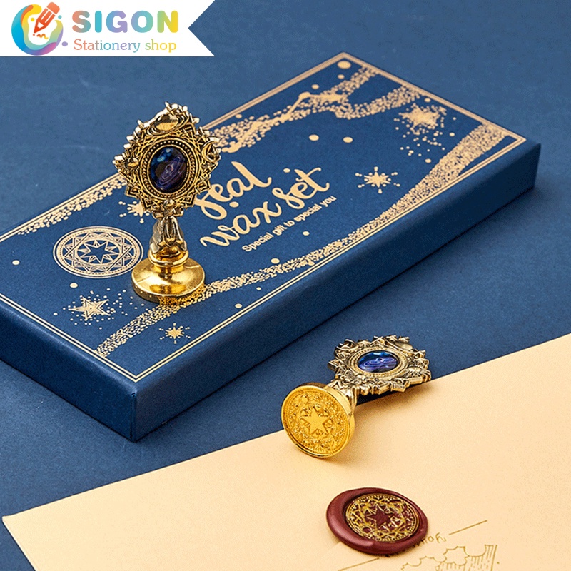 Con Dấu Kim Loại Với Tay Cầm Đính Đá Họa Tiết Bầu Trời Đầy Sao Phong Cách Vintage