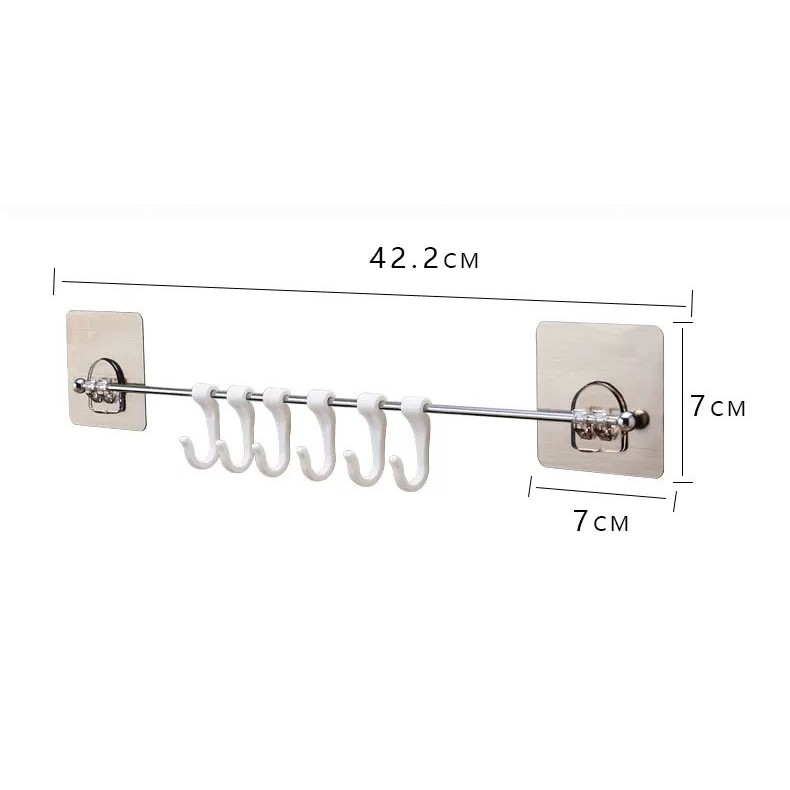 Thanh treo 6 móc nhựa dán tường chắc chắn, đa năng cho nhà bếp ShuangQuing (SQ-5157)