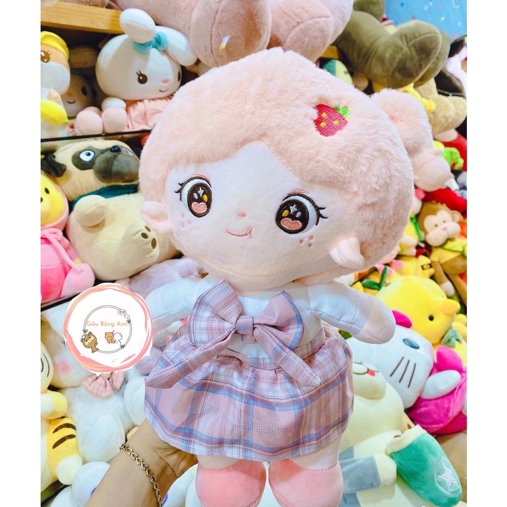 Búp bê bông Chibi váy kẻ xòe dễ thương nhiều màu kích thước 35-45cm