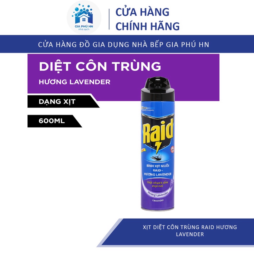 (TẶNG NƯỚC RỬA TAY) Bình Xịt Muỗi RAID Hương Lavender 600ml, An Toàn, Không Độc Hại Với Con Người