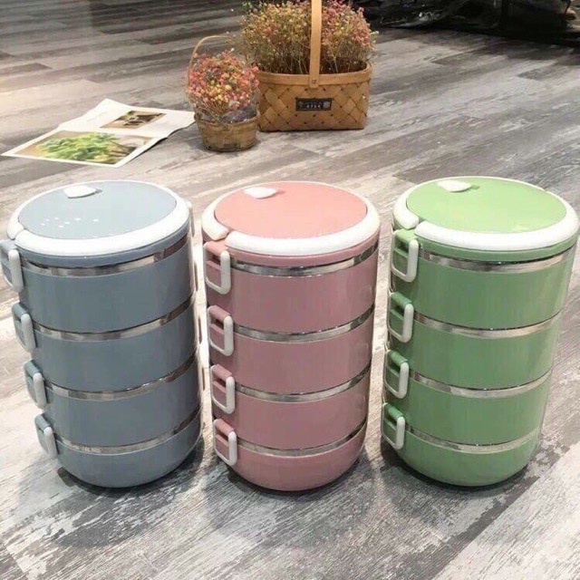 Hộp cơm giữ nhiệt lúa mạch 4 tầng tiện dụng