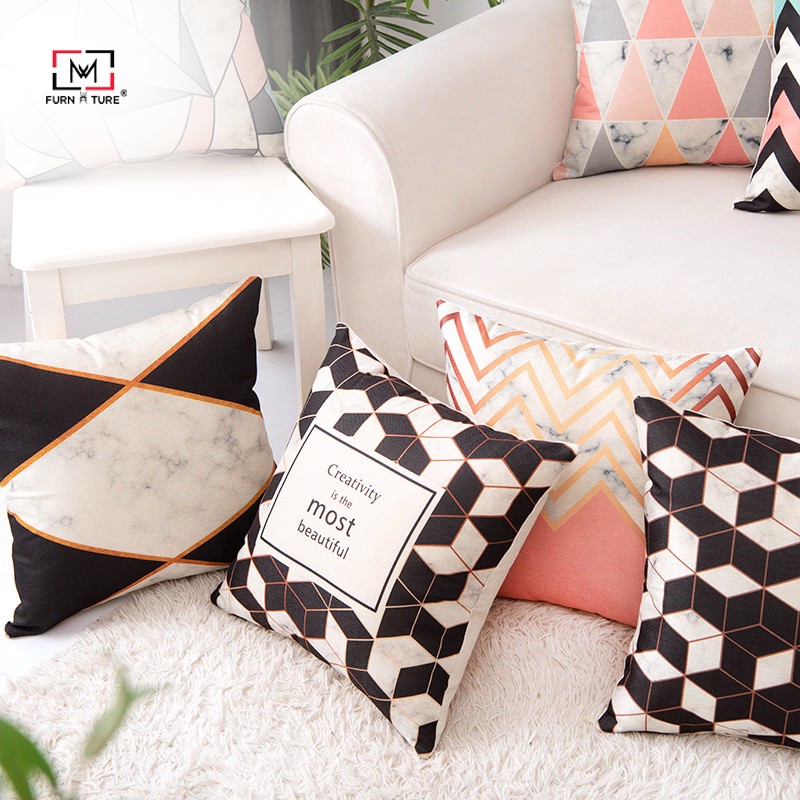 Gối tựa lưng vải bố in họa tiết hình học art trừu tượng MW03 thương hiệu MW FURNITURE