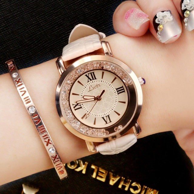 Đồng hồ nữ LSVTR mặt đá xoay tròn thời trang Korea