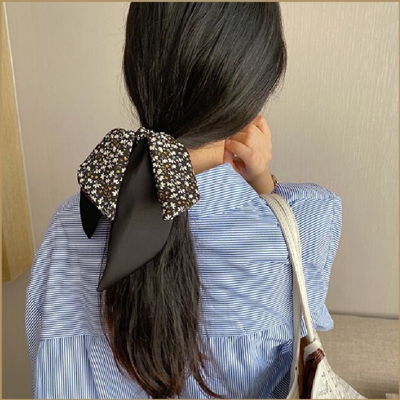 Dây buộc tóc ruy băng họa tiết hoa thắt nơ phong cách Hàn Quốc cho nữ