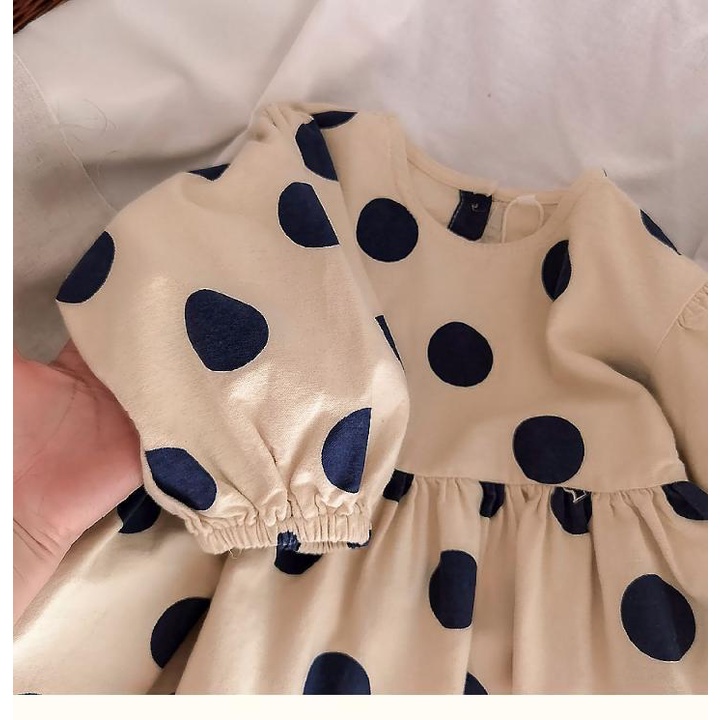 [Babycat] Hàng Có Sẵn Bán Chạy Đầm Chấm Bi Nhỏ Tay Dài Thời Trang Hàn Quốc Nhật Bản Hàn Quốc Cho Bé Gái