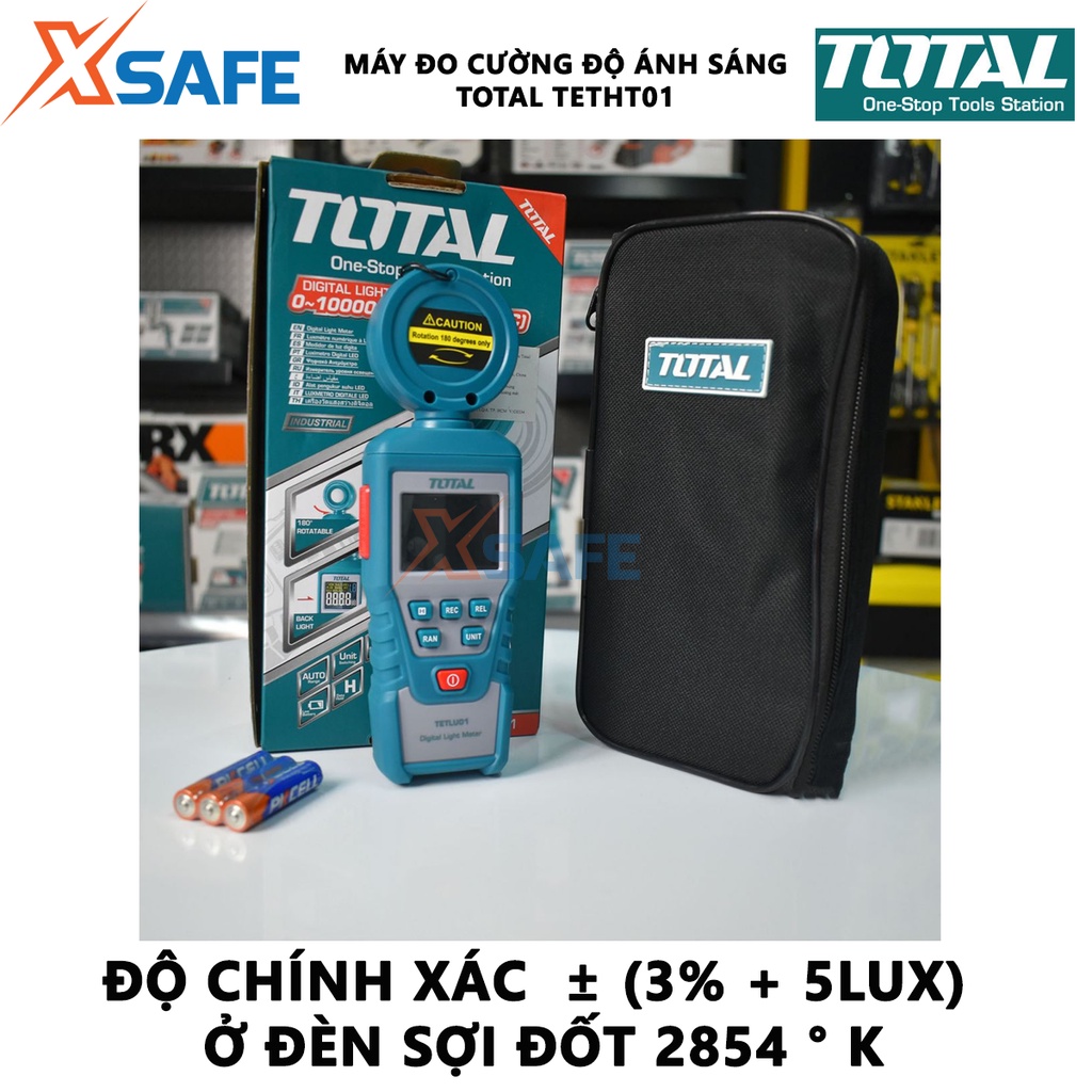 Máy đo cường độ ánh sáng kỹ thuật số TOTAL TETLU01 Thiết bị đo ánh sáng phạm vi quang phổ 320～730nm, dùng pin AA - XSAFE