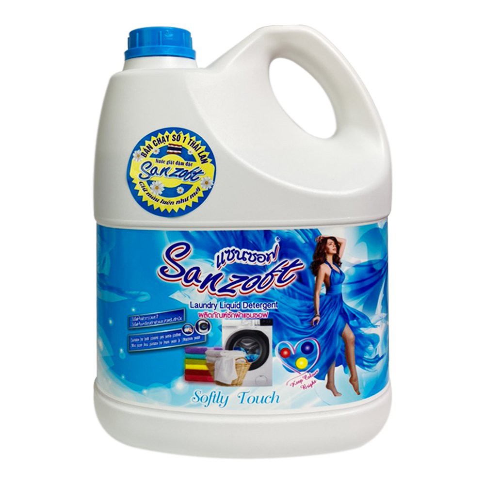 Nước giặt xả đậm đặc SANZOFT ngát hương hoa ly tươi mát Thái Lan 3500ml - can trắng xanh - Softy Touch