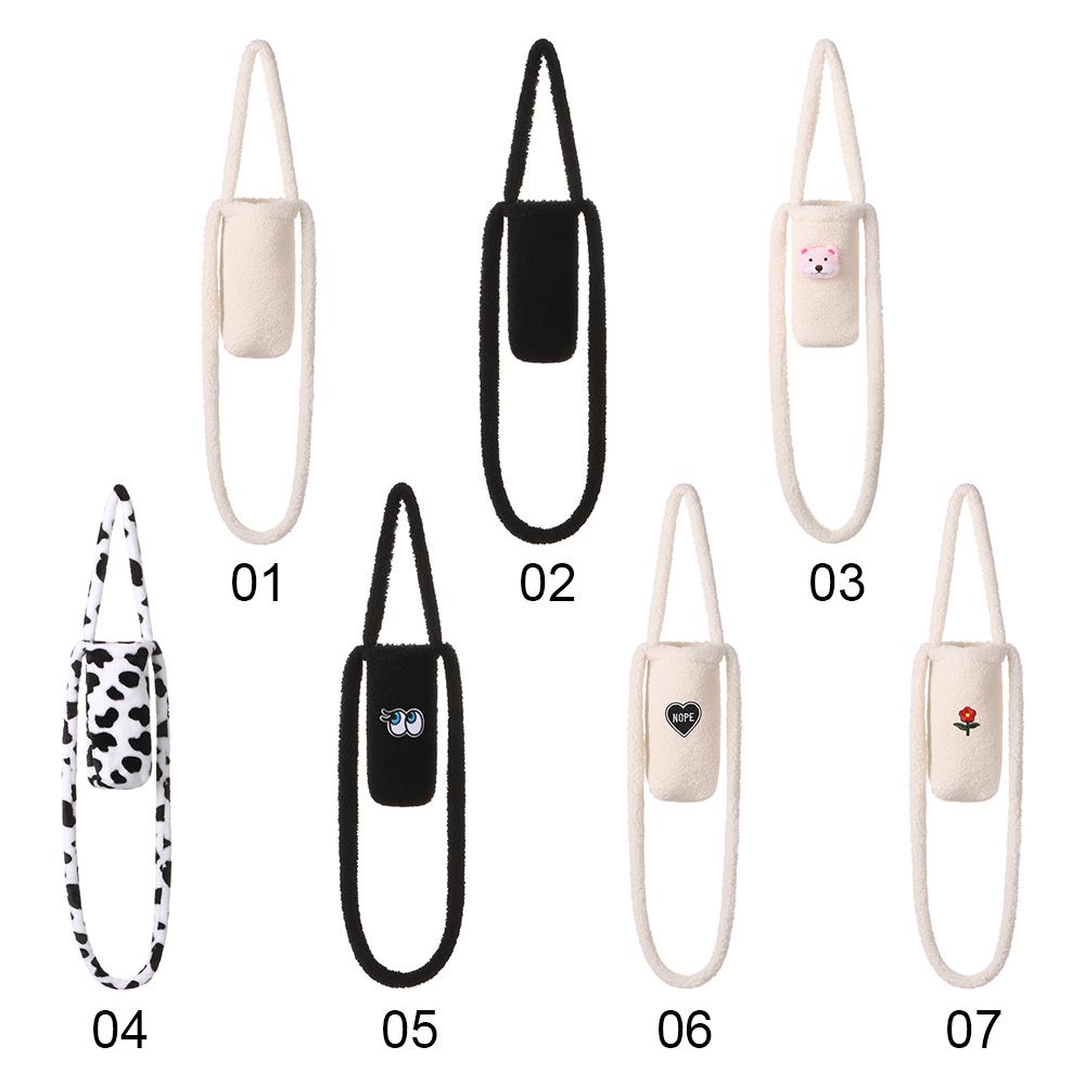 Quai đựng ly nước bằng vải lông có dây đeo họa tiết bò sữa dễ thương cho học sinh sinh viên