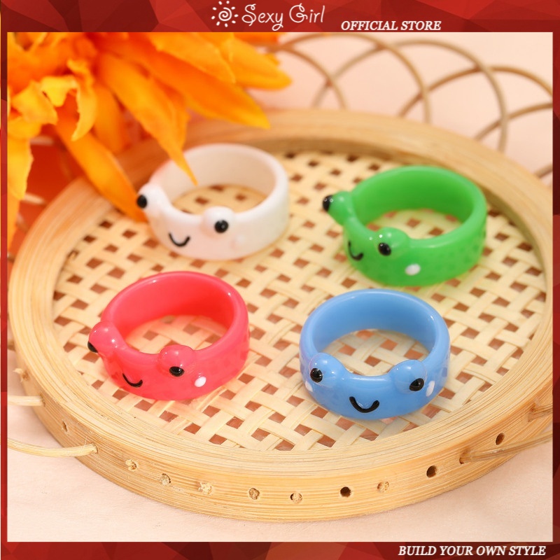 Nhẫn Resin Ba Chiều Hình Ếch Và Cherry Dễ Thương Sáng Tạo Quyến Rũ Dành Cho Nữ