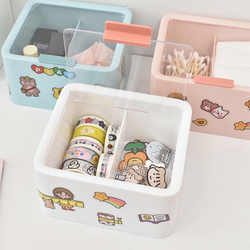 Hộp đựng bông tẩy trang- tăm bông, hộp đựng đồ hai ngăn đa năng- bông phấn màu pastel xinh xăn