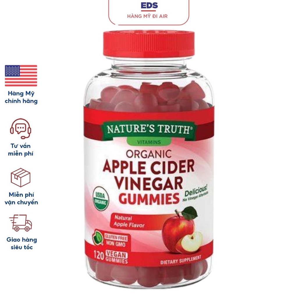 Kẹo dẻo giấm táo date 2024 Nature's Truth Apple Cider Vinegar Gummies hỗ trợ giảm cân đào thải mỡ thừa - EDS Hàng Mỹ